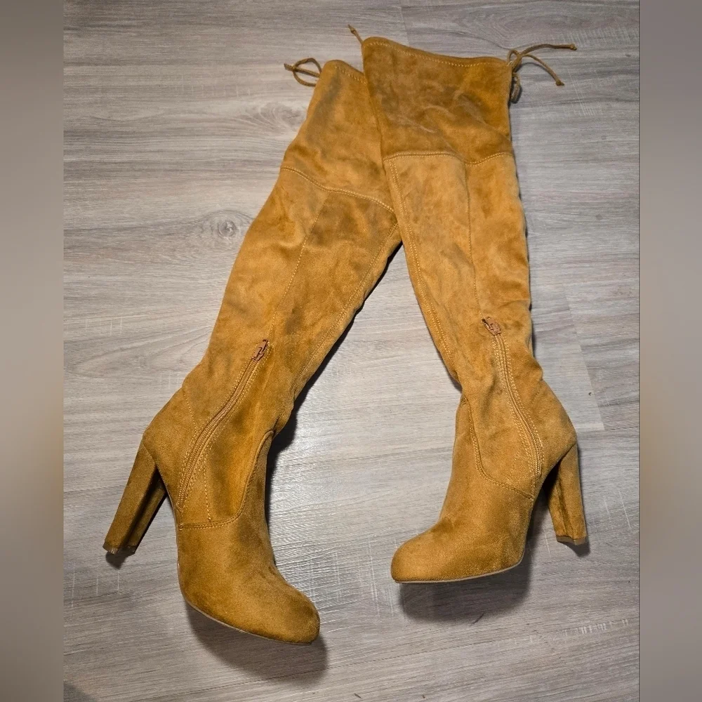 Wild Diva Lounge Amaya Women's Over The Knee Tie Up High Block Heel Dress Boots